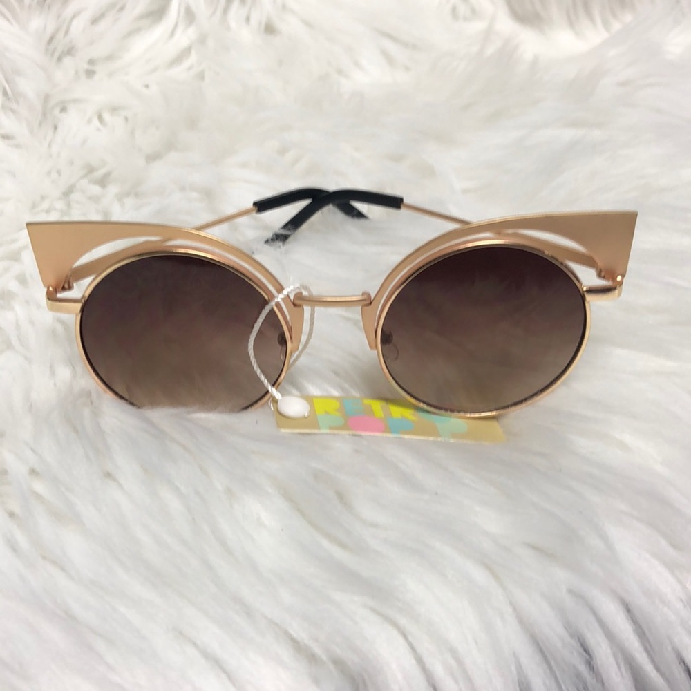 Gold with Black Lens Round Cat Eye Sunglasses